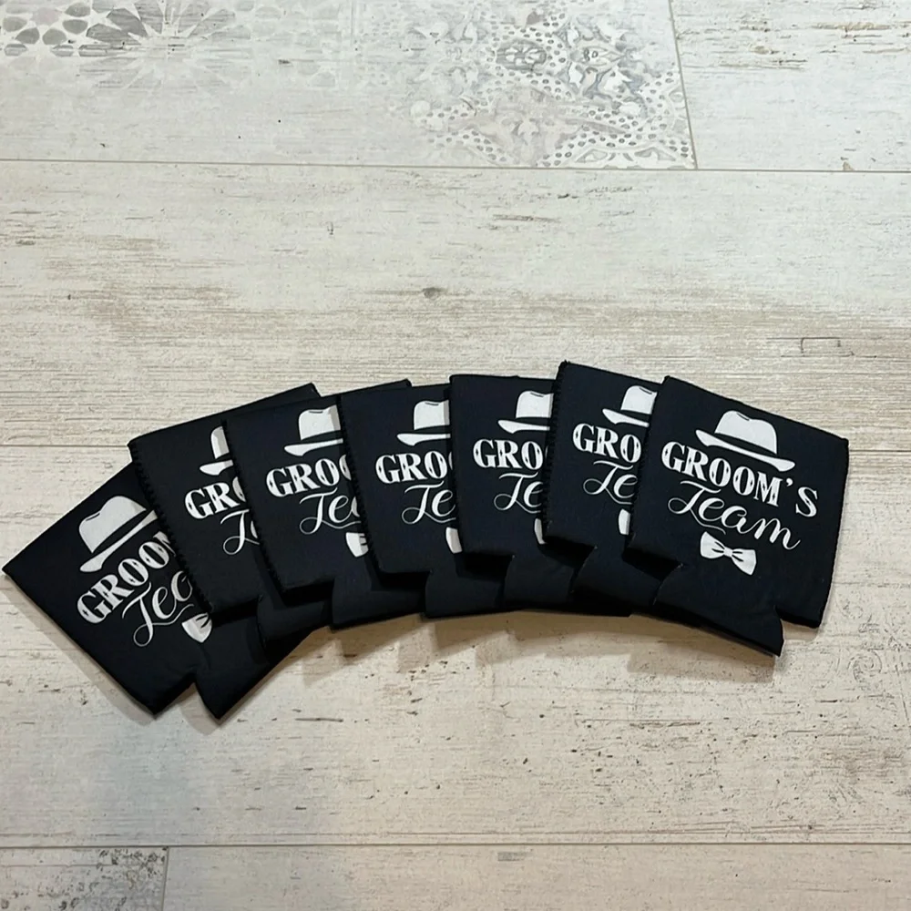 Groom’s Team Black and White Drink Koozies Set of 7